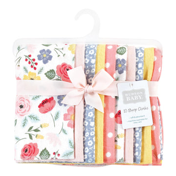 Hudson Baby Unisex Baby Cotton Flannel Burp Cloths, Modern Botanical 10 Pack, One Size