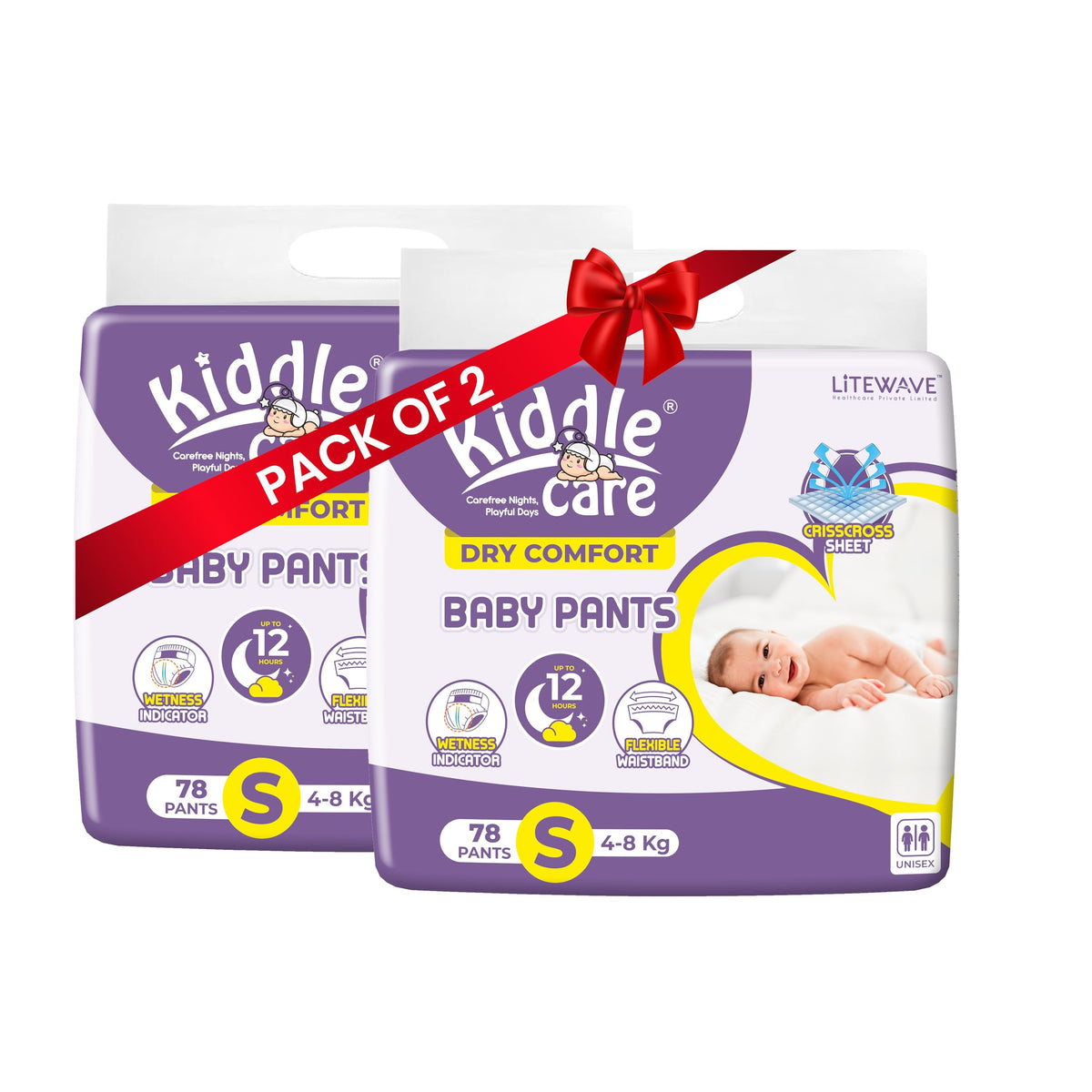 Kiddle Care Dry Comfort Baby Diaper Pants Advanced Soft Baby Pants Diaper | Small (S) | Pack Of 2 | 156 Pieces | 48 Kg | Up To 