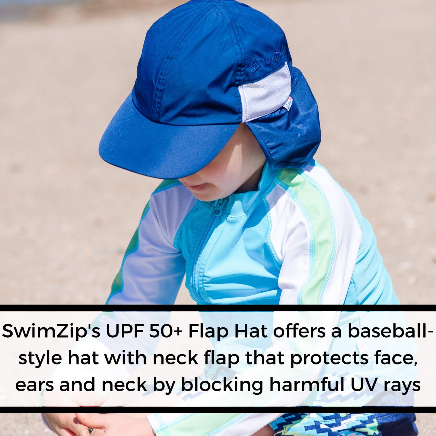 Swimzip Sun Hat With Neck Flap | Upf 50+ Protection For Baby, Toddler, And Kids Navy