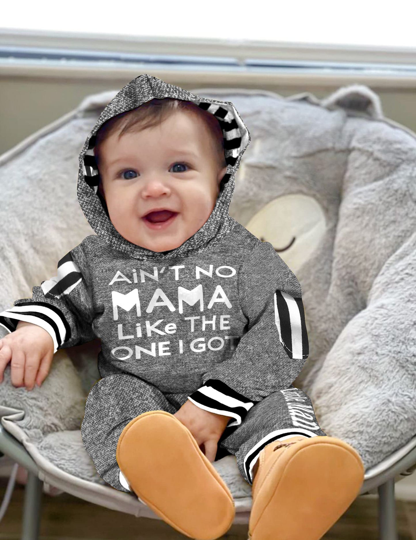 Fommy Baby Boy Clothes 9-12 Months Boy Clothes Letter Print Hoodies+Little Man Stripe Long Pants 2Pcs Boy Outfits Baby Boy Stuff