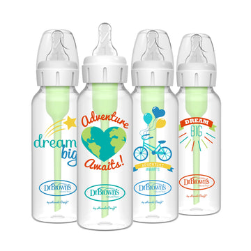 Dr. Brown'S Natural Flow Anti-Colic Options+ Narrow Baby Bottle, Dream Adventure, 8 Oz/250 Ml, With Level 1 Slow Flow Nipple, 0M