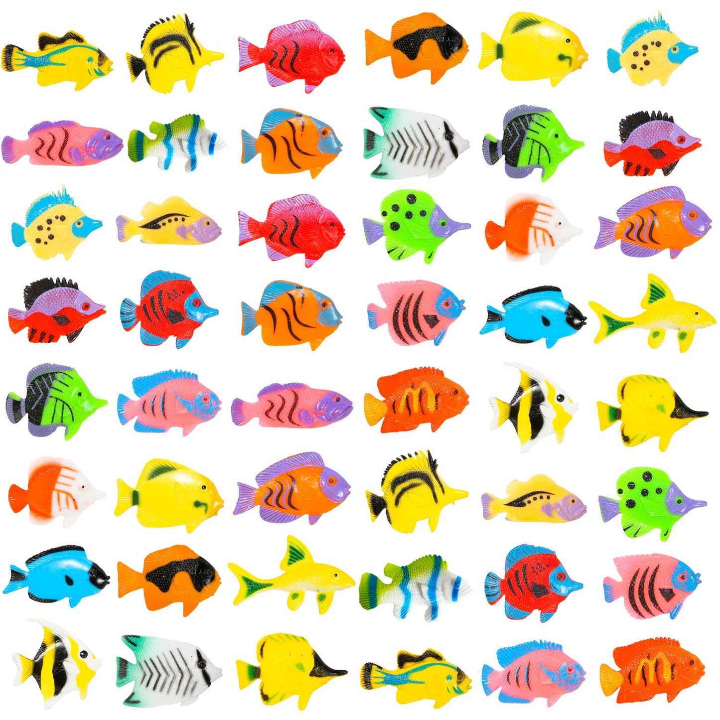 PROLOSO 48 Pcs Toy Fish Tropical Fish Figure Play Set Plastic Sea Animals Themed Party Favors for Kids Toddlers Bath Toys (Style
