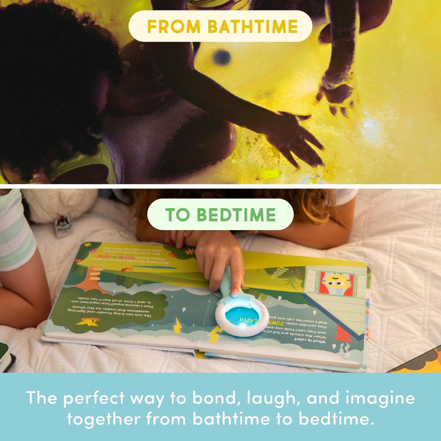 Glo Pals Alex Bath & Bedtime Bundle - Light Up Bath Toy with 1 Interactive Book, 2 Light Cubes & 1 Magic Magnifier - Toddler Bat