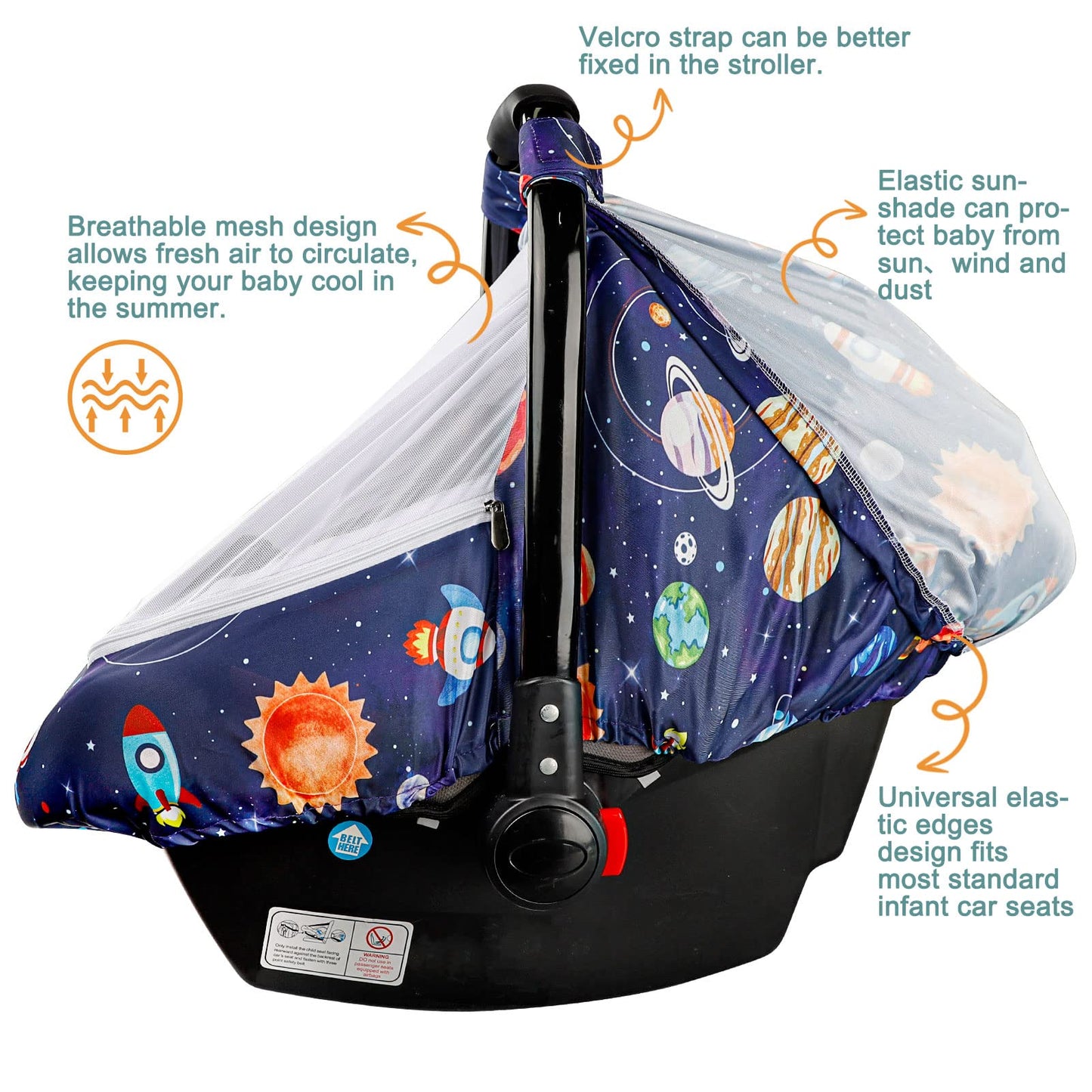 Swesen Car Seat Covers For Babies, Carseat Cover Boy With Zipper, Cozy Sun & Summer Cover, Infant Car Seat Canopy, Carseat Priva