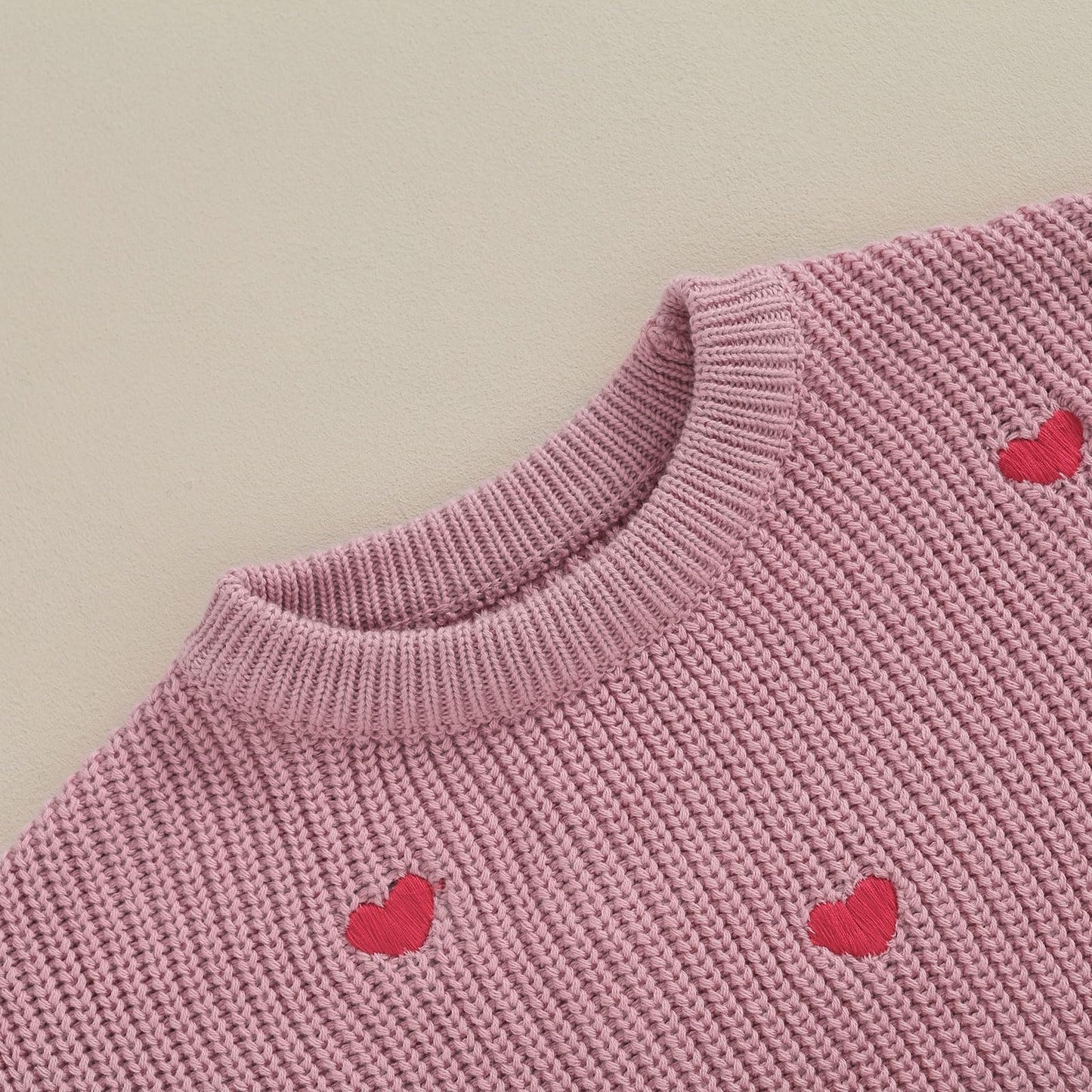 Baby Girl Cute Long Sleeve Crew Neck Love Embroidery Sweater Toddler Valentine Day Outfits (Rose Pink Heart, 0-3 Months)