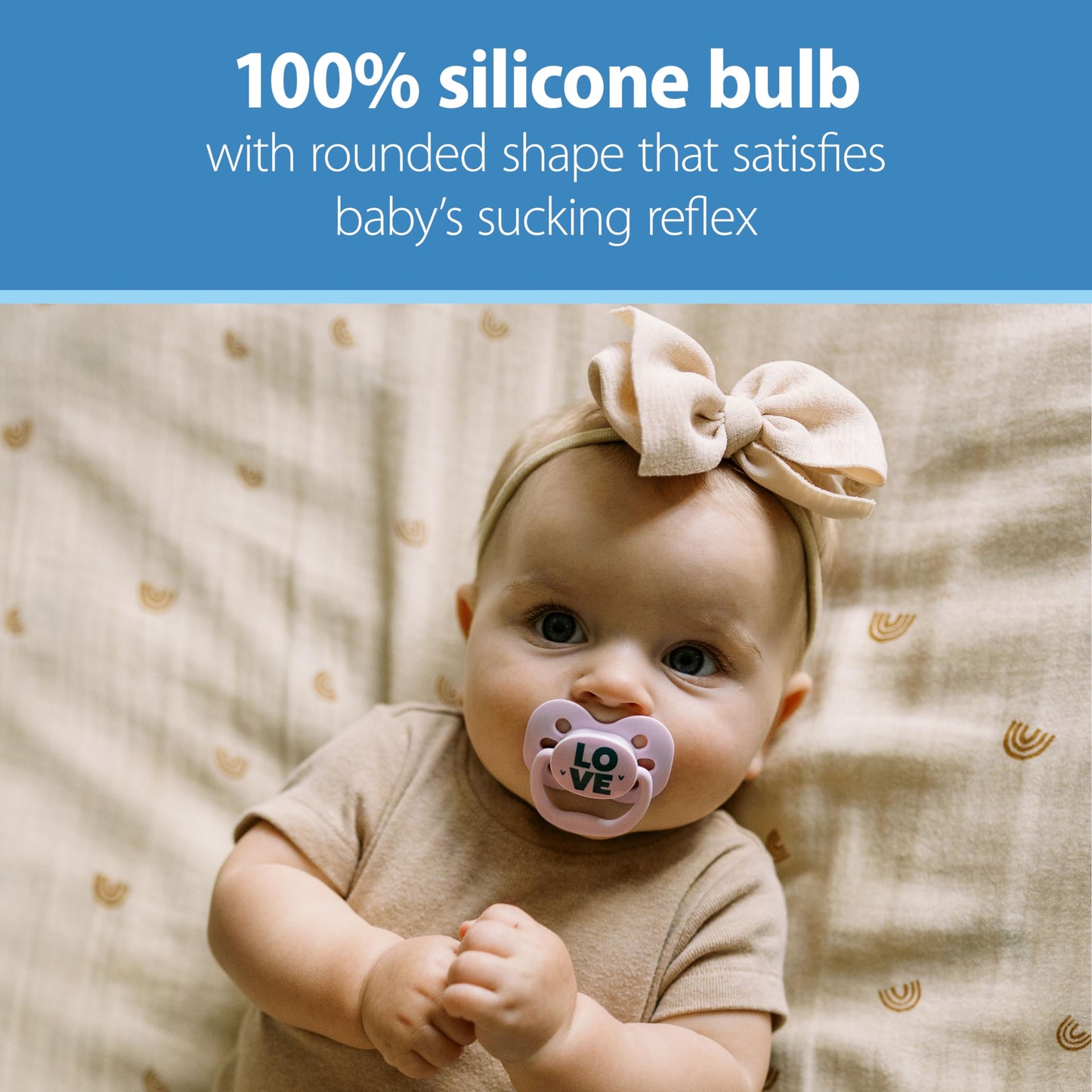 Dr. Brown'S Advantage Baby Pacifier, Fully Symmetrical Soother With Soft Silicone Bulb, 0-6M, Bpa Free, Lavender Love, 2 Pack (S
