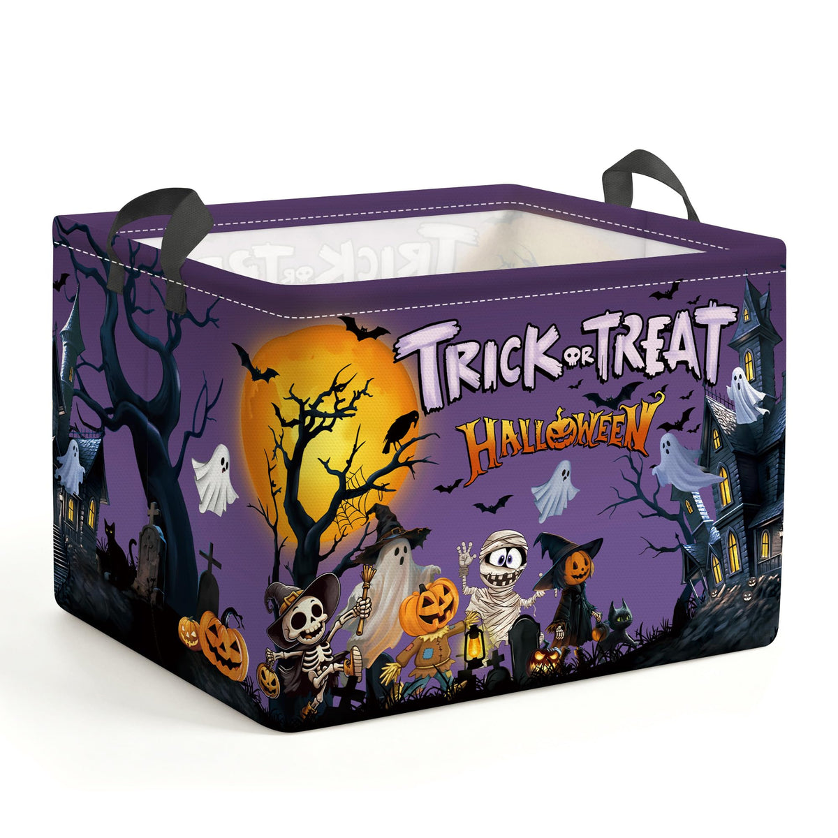 Clastyle Halloween Pumpkin Storage Basket Kid Book Spooky Gift Basket Empty Purple Trick or Treat Candy Bucket Outdoor Boo Bin B