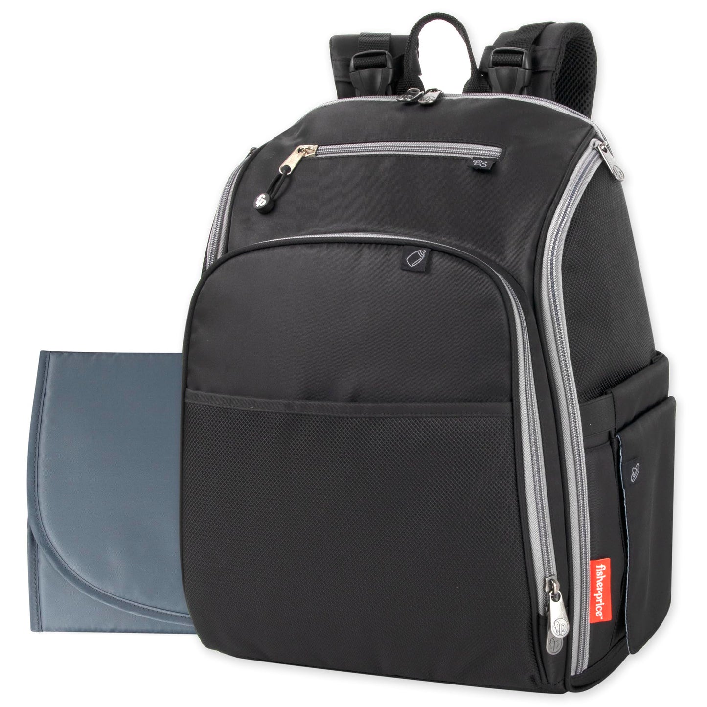 Fisher-Price Fastfinder 3 Piece Set Diaper Bag Backpack For Moms & Dads With Changing Pad And Wipes Pocket
