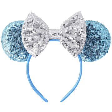 Seamoy Cinderella Blue Minnie Ears Headband, Princess Sparkle Rose Gold Mouse Ears Headband For Women Girls, High Elastic Non-Sl