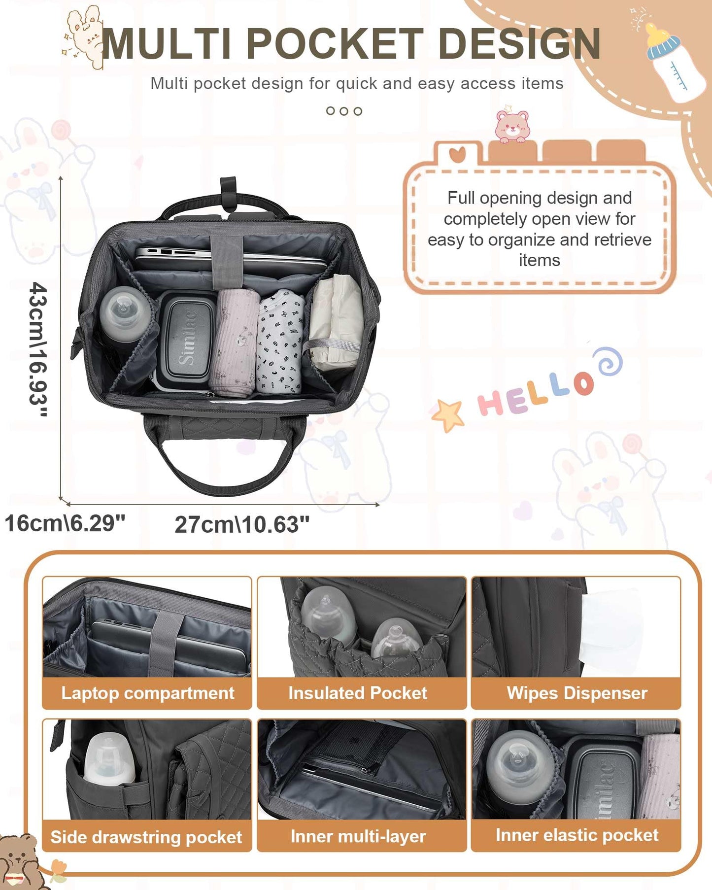 Camillemma Diaper Bags Backpack Baby Bag For Mom Dad Baby Girls Boy, Cute Mult Diaper Nappy Bag Travel Back Pack, Water Repellen
