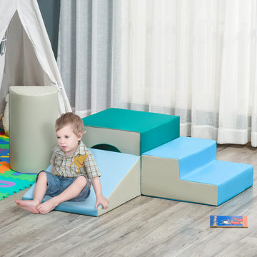 Qaba Climbing Toys For Toddlers And Children, Easy-To-Clean 4 Piece Soft & Safe Kids Foam Play Set For Crawling Or Sliding, Mult