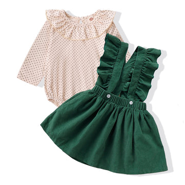 Kucnuzki 12-18 Months Girl Clothes Fall Outfit Baby Girl Green Swing Dress Jumpsuit Infant Girls Polka Dot Long Sleeve Romper On