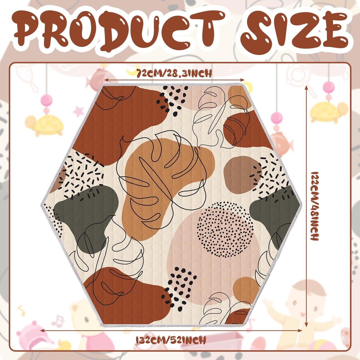 Funtery Woodland Animals Hexagon Playpen Mat Baby Play Mat Foldable Soft Nursery Rug Portable Baby Playmat Washable Comfortable