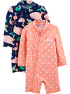 Simple Joys By Carter'S Toddler Girls' 1-Piece Zip Rashguards, Pack Of 2, Sea Friends/Dots, 2T