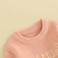 Toddler Girl Valentines Day Outfit Cute Valentines Day Sweater Little Love Embroidery Knit Pullover Sweatshirt Top(E-Pink Little