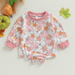 Halloween Newborn Baby Girl Outfit Pumpkin Sweatshirt Romper Long Sleeve Romper Jumpsuit Infant Fall Winter Clothes (Flower, 0-3