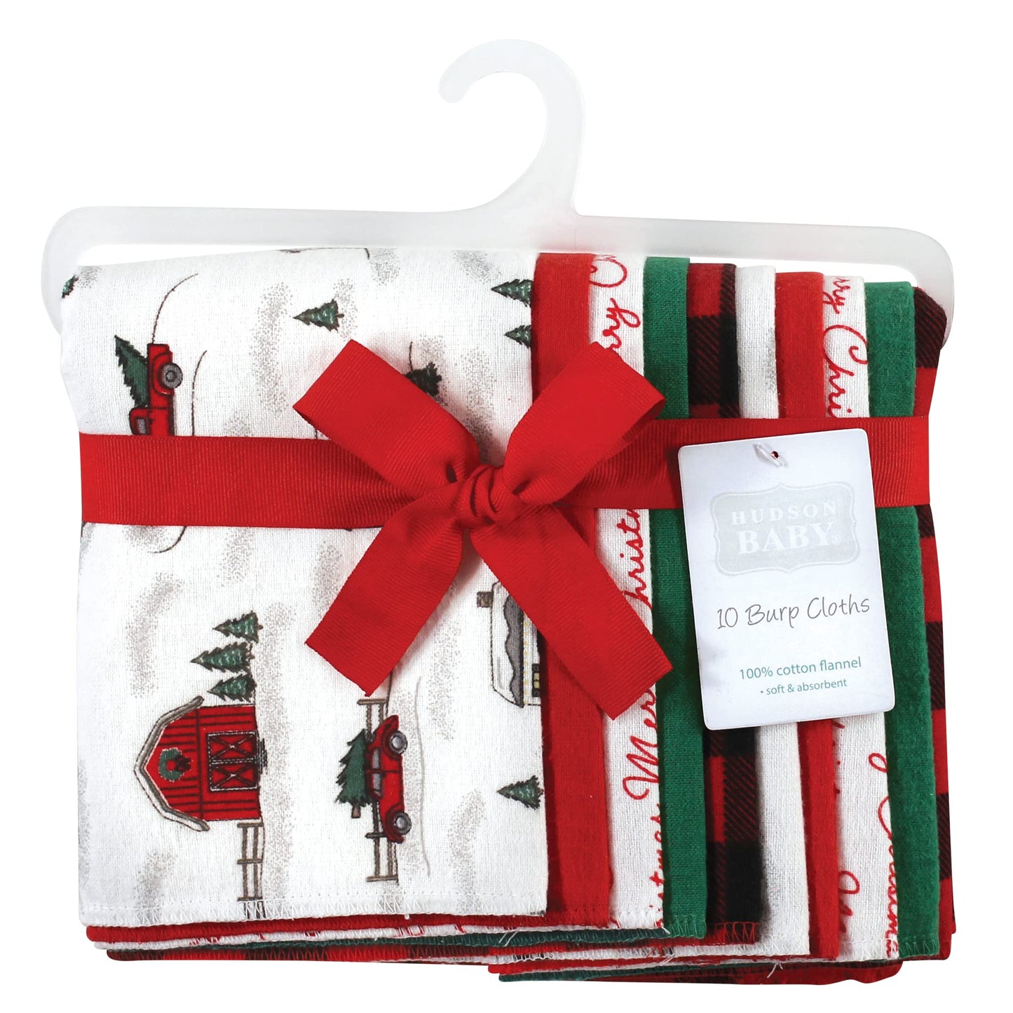 Hudson Baby Unisex Baby Cotton Flannel Burp Cloths, Christmas Scene, One Size