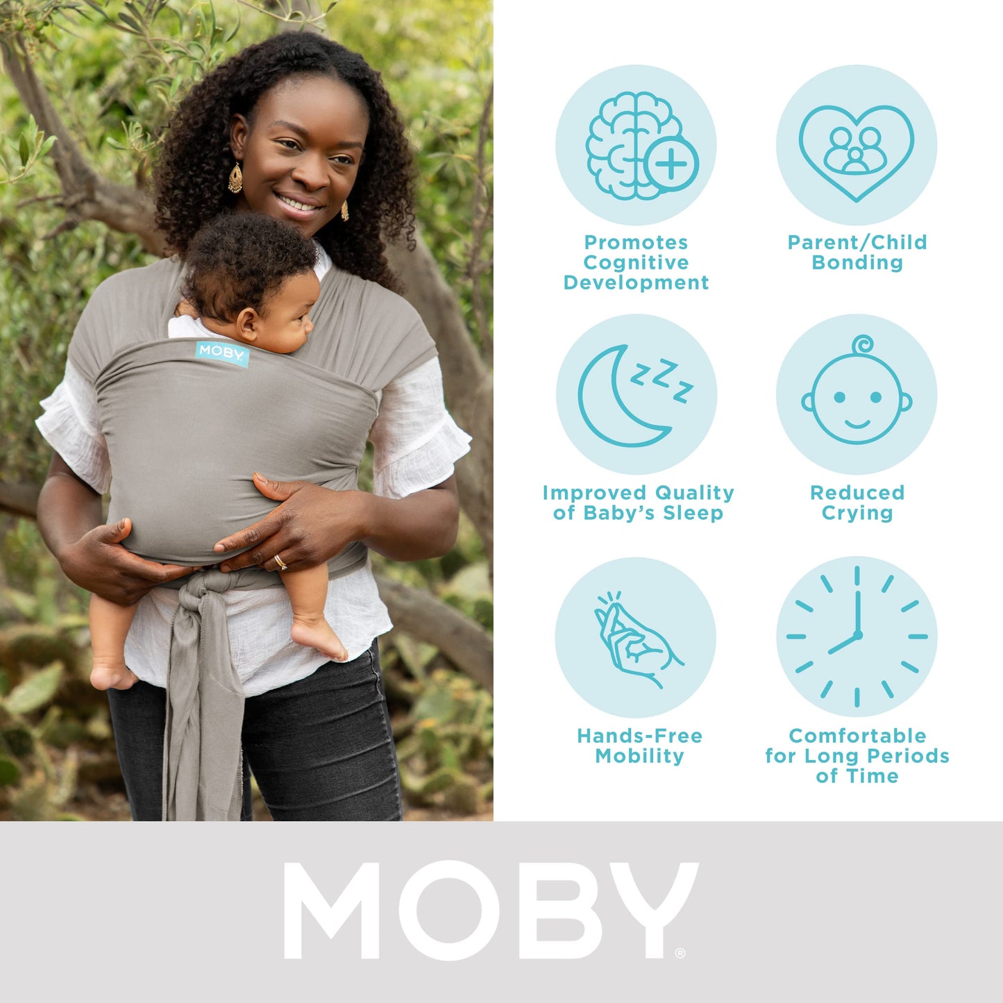 Moby Baby Wrap Carrier Classic for Newborns to Toddlers (8-33lbs), Infant Sling Carrier, Lightweight & Hands Free Design, Adjust
