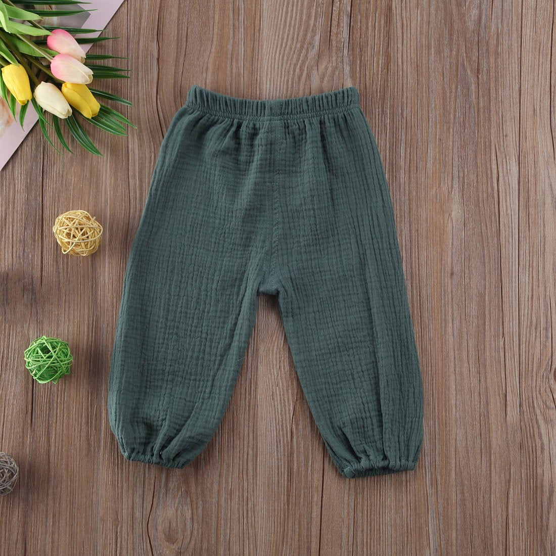Toddler Baby Boys Girls 3 Pack Cotton Linen Bloomers Pants Solid Color Basic Plain Baby Clothes Joggers(C-Khaki Green Black,2-3