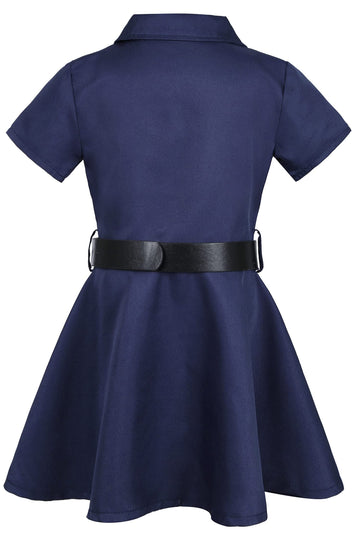 Viyorshop Girls Police Officer Costume Kids Cop Outfit For Halloween Role Play Dress Up With Badge Necklace (7-8 Years)