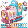 Toys for 1+ Year Old Girls - 24-in-1 Baby Musical Train with Bilingual(EN/ES) 14 Learning Cards, Sound, Lights, Baby Crawling To