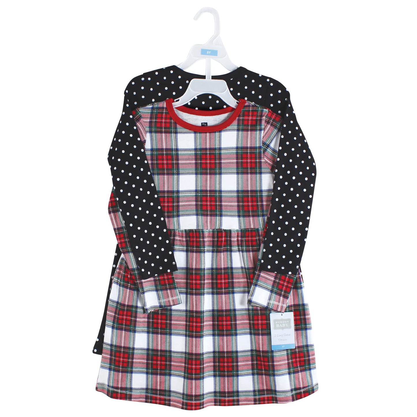 Hudson Baby Infant And Toddler Girl Cotton Dresses, White Tartan, 2 Toddler