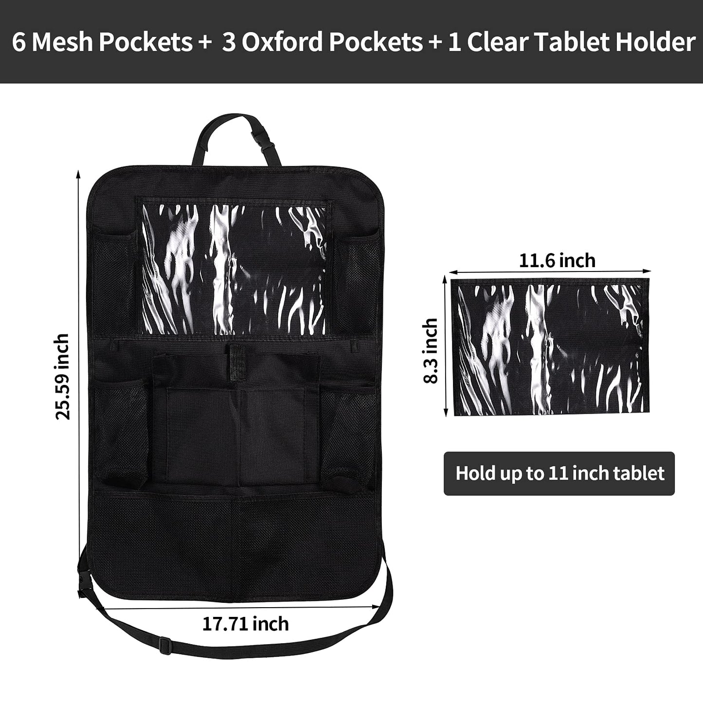Ecurfu Backseat Car Organizer With 10 Compartments, 10 Inch Tablet Holder, Waterproof Storage Bag For Kids Cars - 600D Oxford Fa