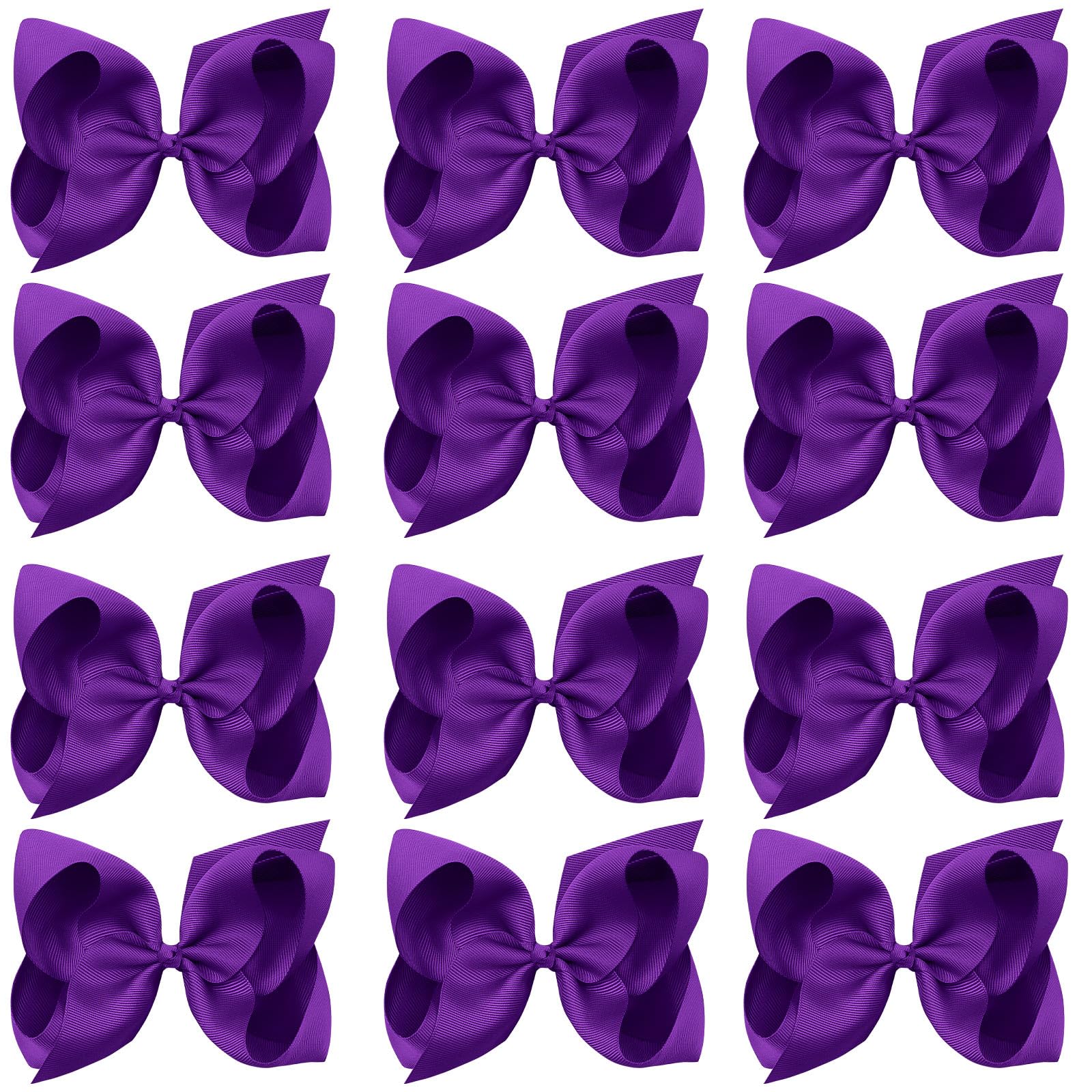 Oaoleer Big Hair Bows For Girls 12 Pcs 6 ' Purple Grosgrain Ribbon Large Boutique Bow Alligator Clips Hair Accessories For Todd