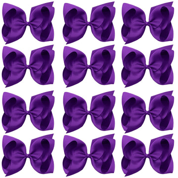 Oaoleer Big Hair Bows For Girls 12 Pcs 6 ' Purple Grosgrain Ribbon Large Boutique Bow Alligator Clips Hair Accessories For Todd