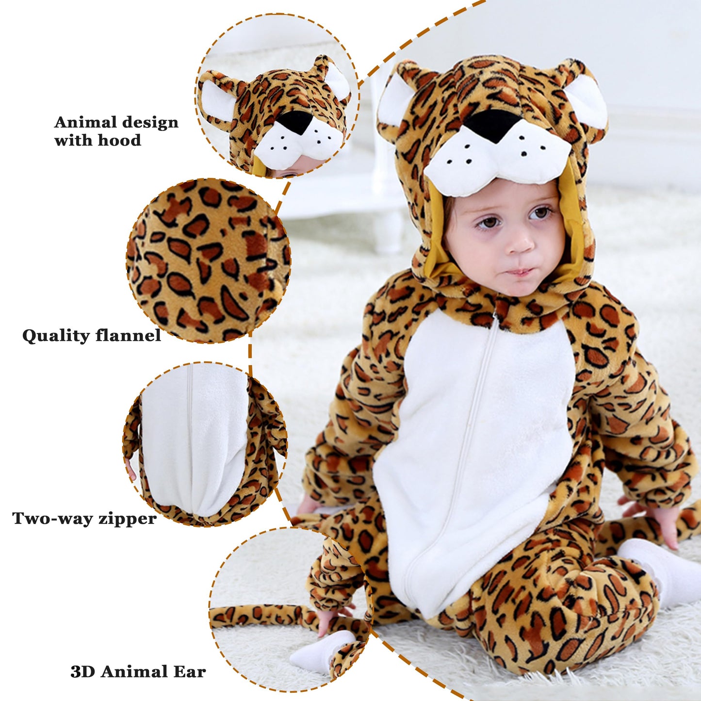Tonwhar Kids' And Toddlers' Infant Tiger Dinosaur Animal Fancy Dress Costume Outfit Hooded Romper Jumpsuit (2-3T/Height:36'-39'