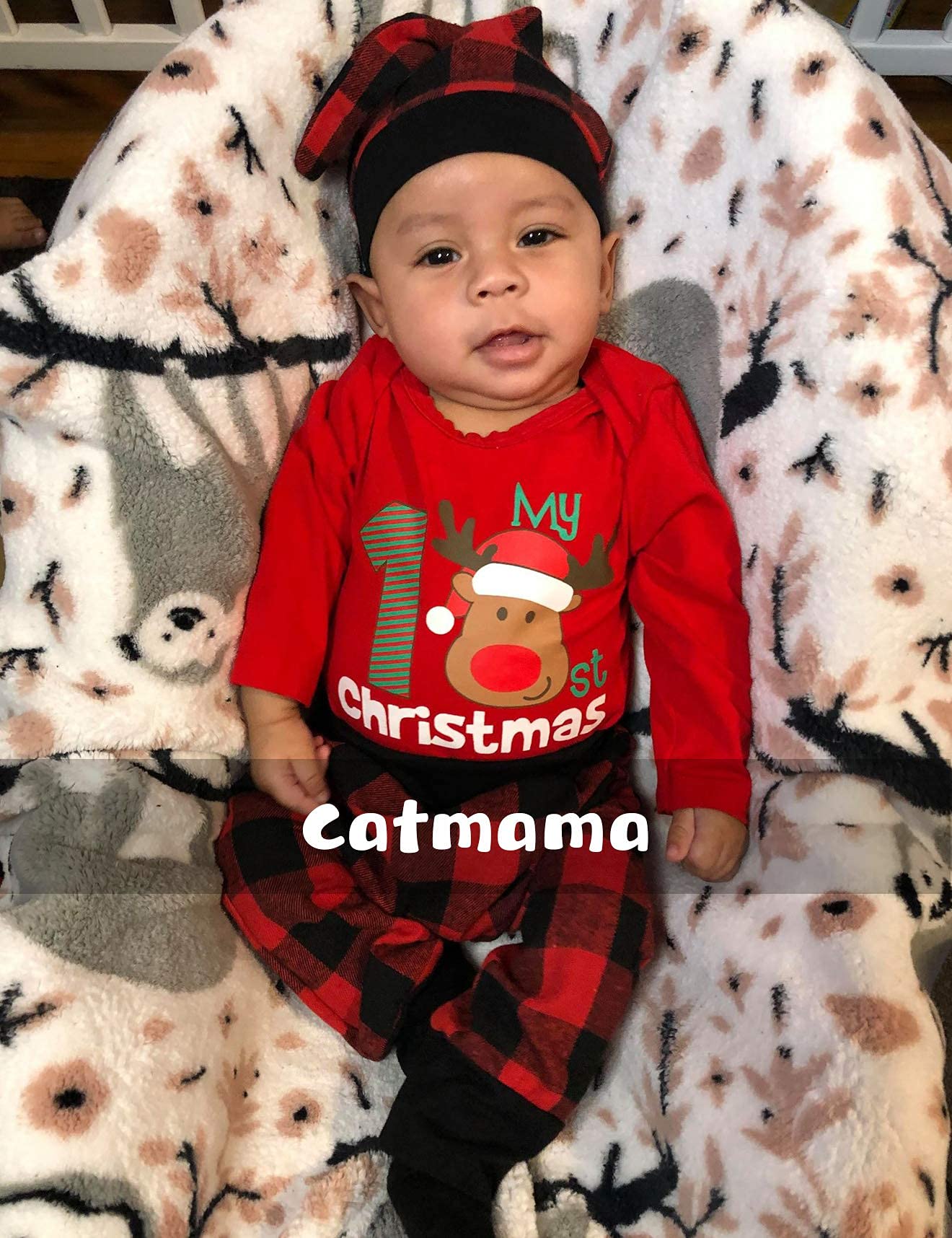 Mommy'S New Man 3Pcs Baby Boys Girls My First Christmas Outfit Set Deer Long Sleeve Romper (Red, 0-3 Months)
