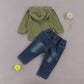 Fhutpw Toddler Baby Boy Outfits Hoodie Sweatshirts & Jeans Clothes Set Fall Winter 6 9 12 18 24 Months (A-Green, 12-18 Months)