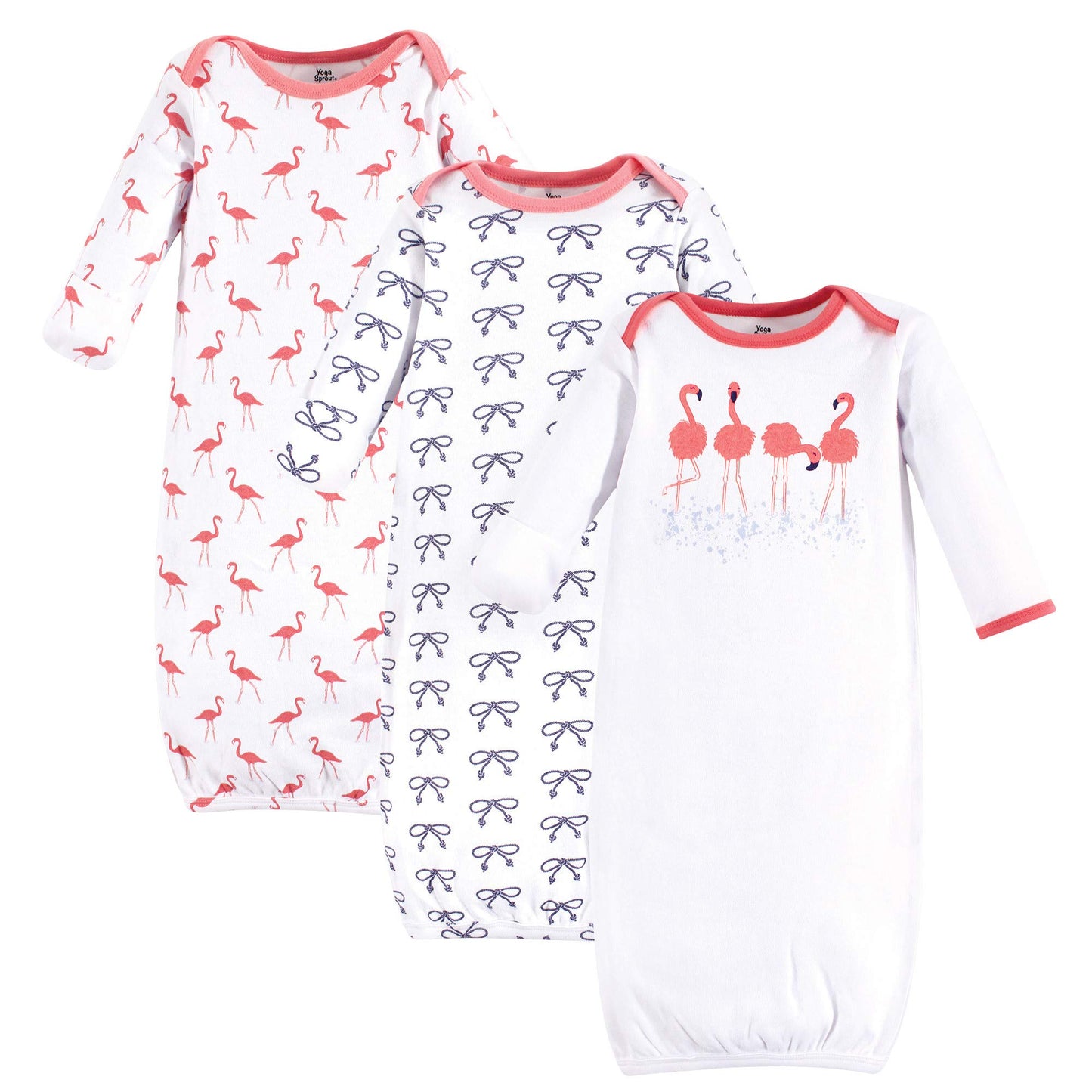 Yoga Sprout Unisex Baby Cotton Gowns, Flamingo, Preemie