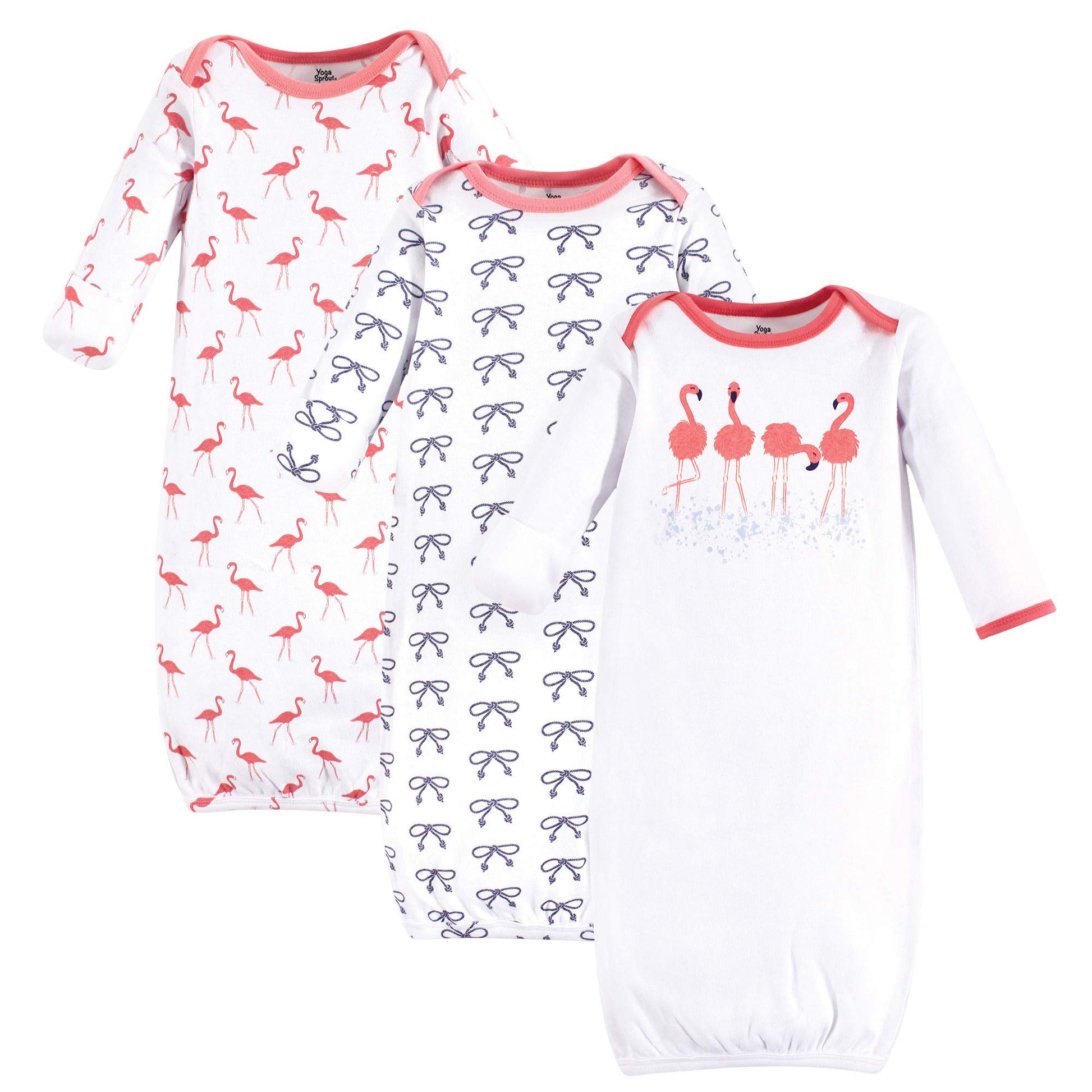 Yoga Sprout Unisex Baby Cotton Gowns, Flamingo, Preemie