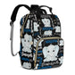 Perarts Large Capacity Custom Diaper Bag for Baby Boys with Name, Black Elephant Multifunctional Mom Personalized Diaper Bag Bac