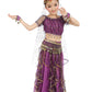 Girls Belly Dance Top Skirt Set Halloween Costume With Head Veil,Waist Chain Purple