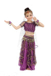 Girls Belly Dance Top Skirt Set Halloween Costume With Head Veil,Waist Chain Purple