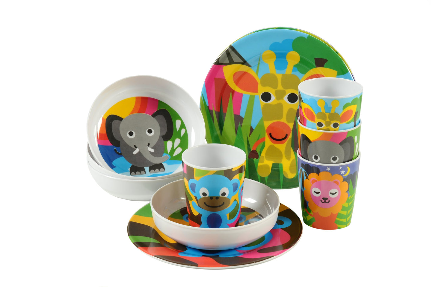 French Bull 4Pc Kids Feeding Melamine Tableware Flatware Bpa Free Dishwasher Safe, Durable, 4 Count (Pack Of 1) Plate Set (Jungl
