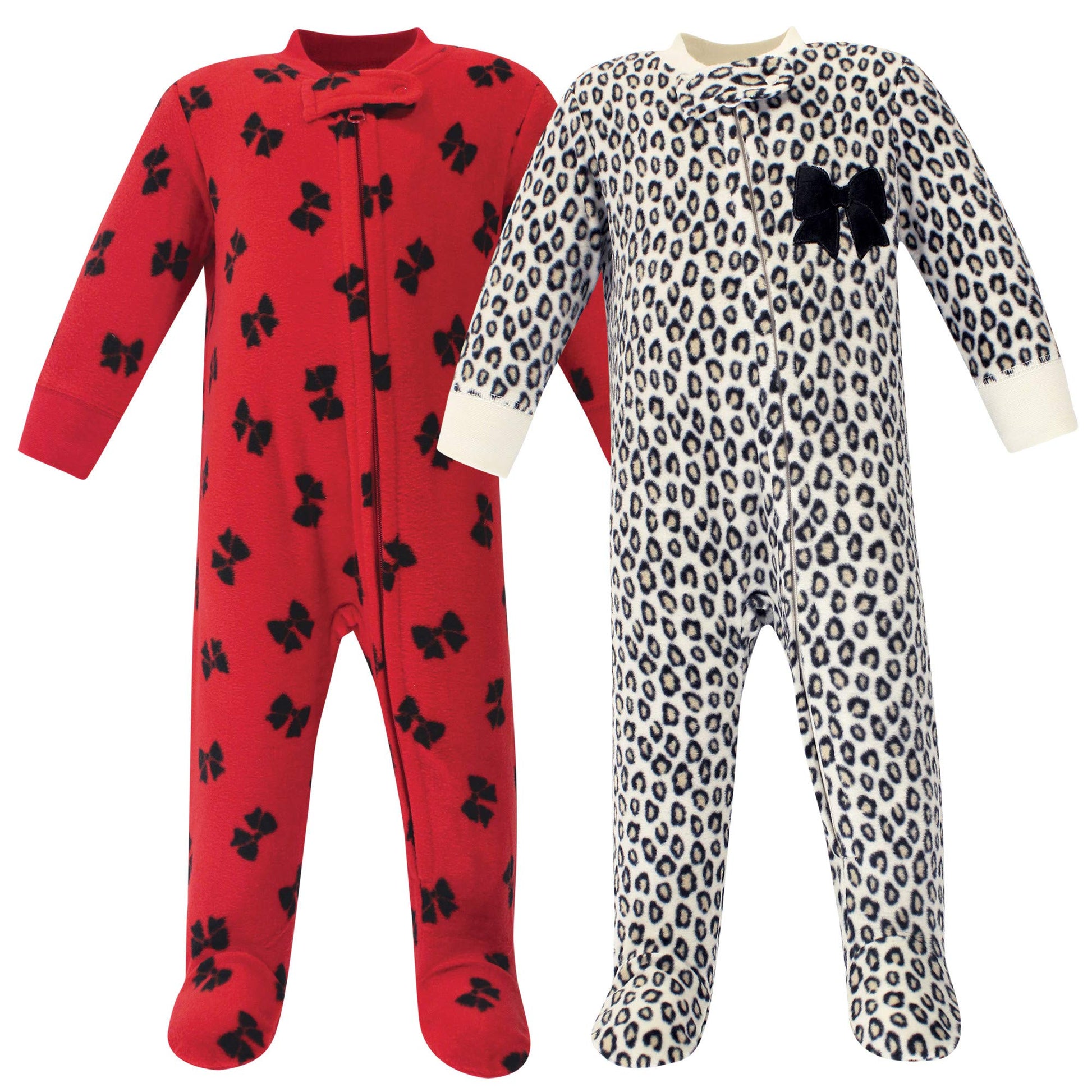Little Treasure Unisex Baby Fleece Sleep And Play, Leopard Bow, 6-9 Months