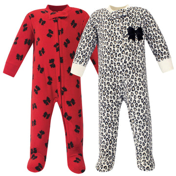 Little Treasure Unisex Baby Fleece Sleep And Play, Leopard Bow, 6-9 Months