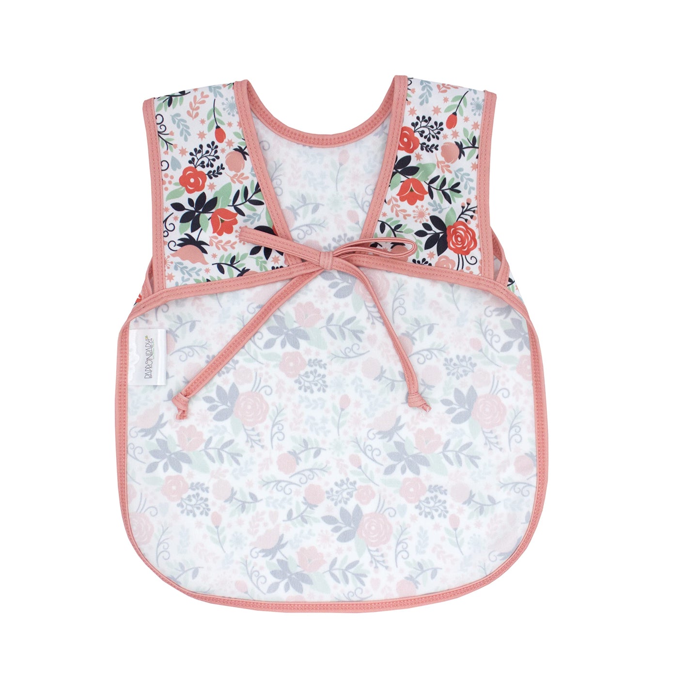Bapronbaby Vintage Rose Bapron - No Neck Tie Safer Bib For Baby & Toddler - Soft Waterproof Stain Resistant - Machine Washable -
