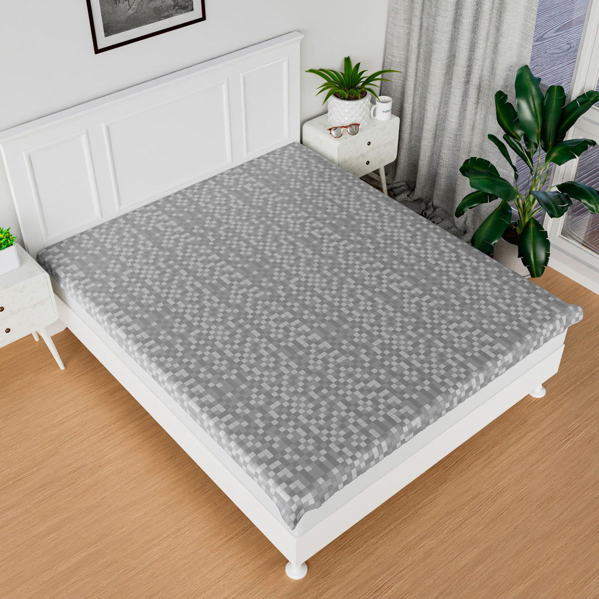 Kuber Industries Pvc Double Bed Mattress Protector | Check Dustproof & Waterproof Mattress Protector Cover | 80X80 Inch | Gray