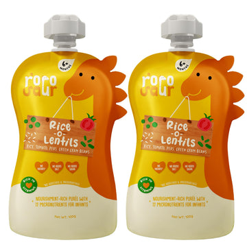 Rorosaur Ready To Eat Dal Khichdi Baby Food Puree Pouch 6+ Months Baby 100G Each, Pk Of 2 | With Veggies & Rice | Easy To Digest
