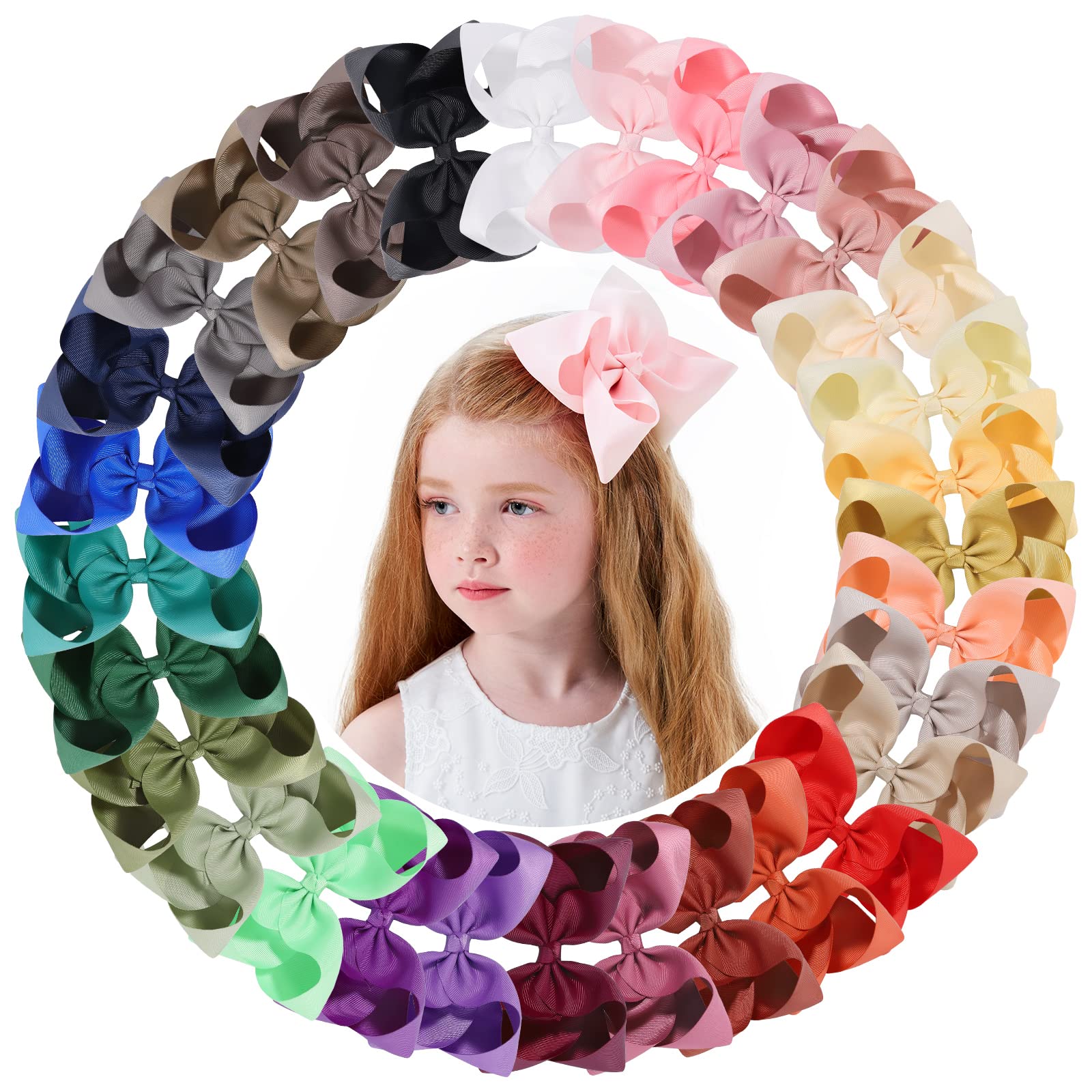 30Pcs Big 6 Inch Hair Bows For Girls Grosgrain Ribbon Toddler Hair Accessories With Alligator Clips For Toddlers Baby Girls Kids