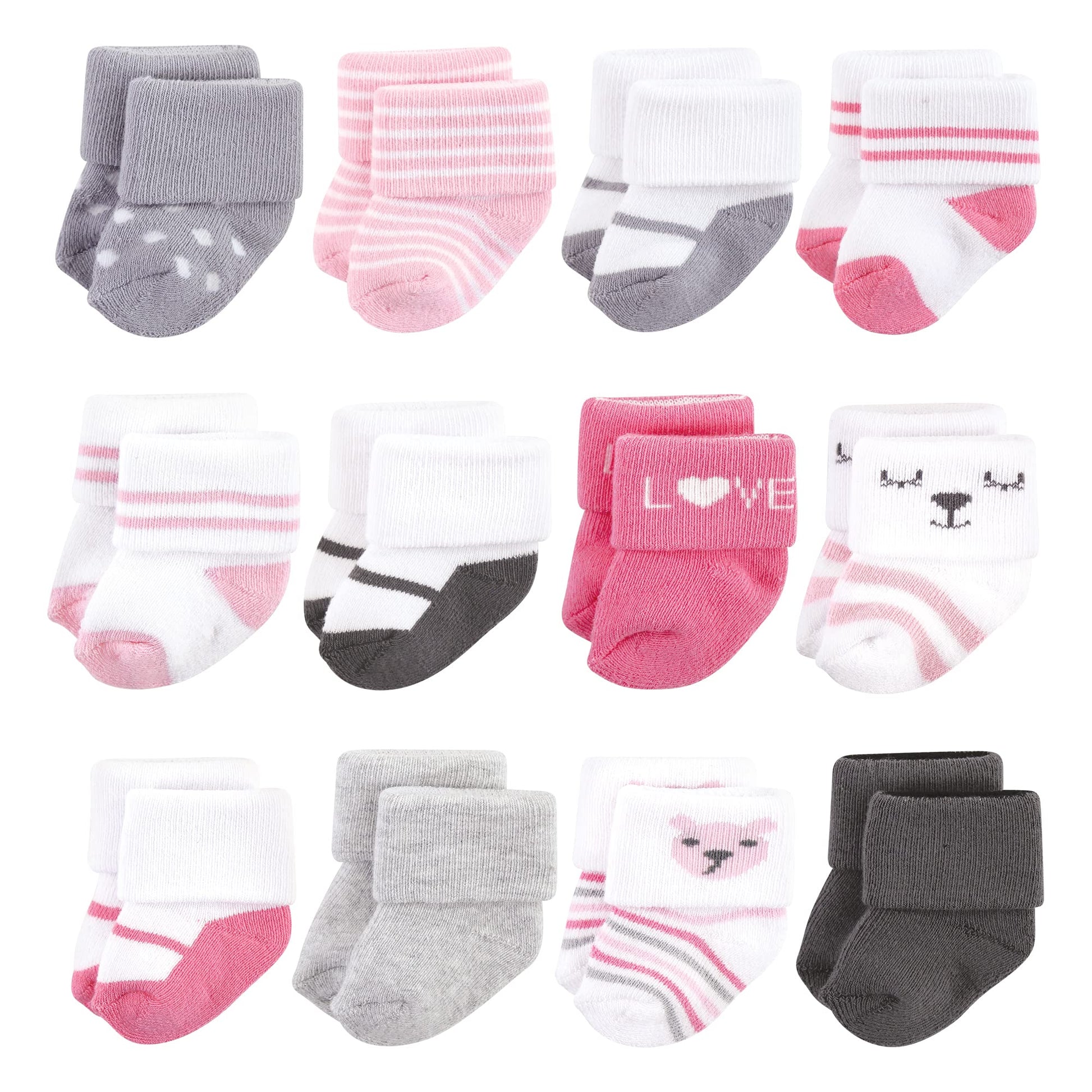Hudson Baby Baby Girls Cotton Rich Newborn And Terry Socks, Bear Girl 12-Pack, 0-6 Months Us