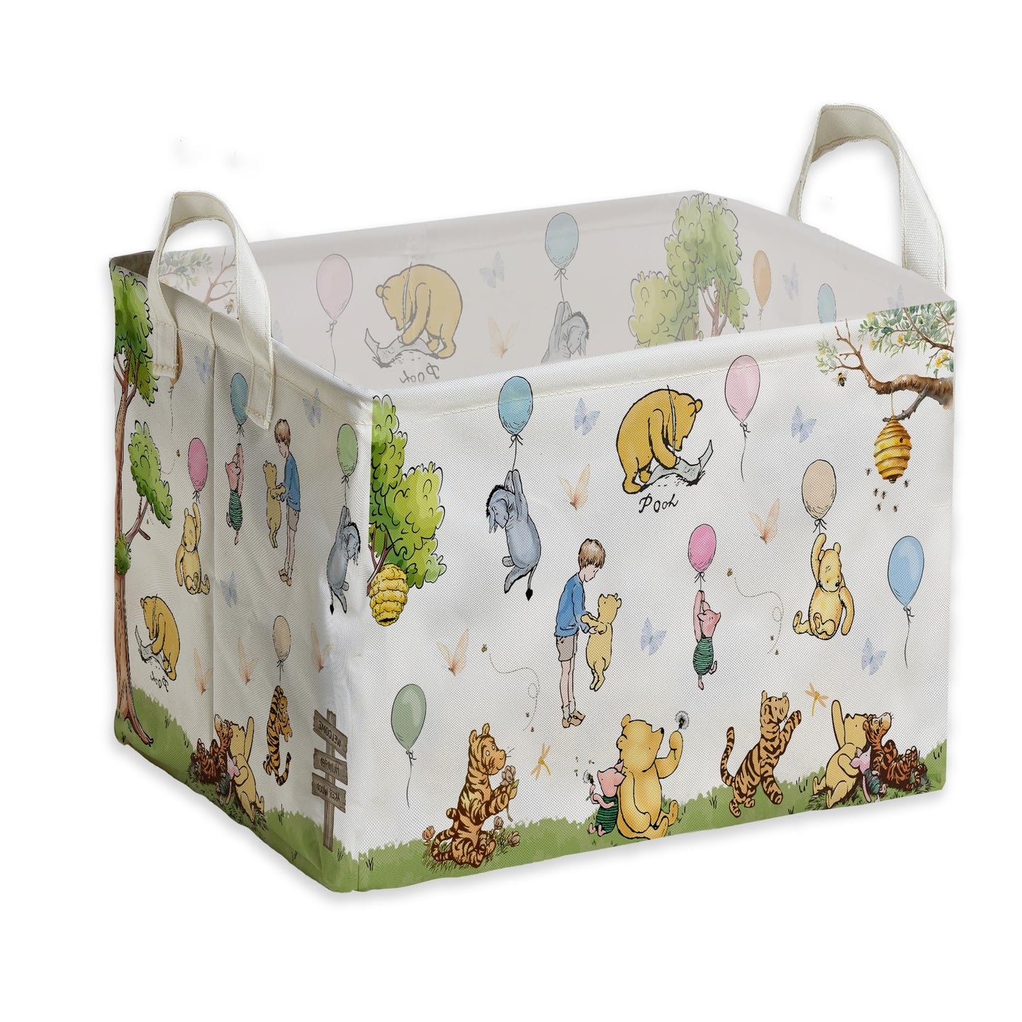 Zsatuiy Winnie Baby Stuff,Winnie Storage Nursery Basket, Large Squarecanvas Laundry Hamper With A Waterproof Pecoating, Foldable