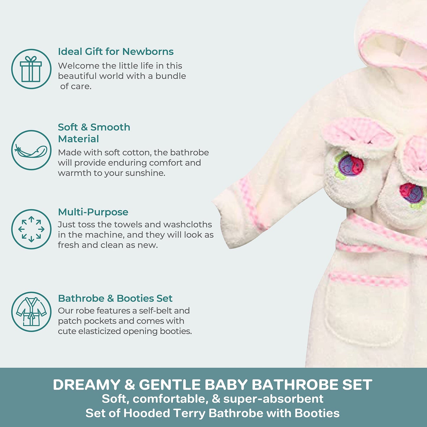 Spasilk 100% Cotton Hooded Terry Bathrobe With Booties, White Fish, One Size