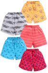 Luvlap Baby Boys & Girls Regular Fit 100% Cotton Shorts Pack Of 5, Vapour Grey, Sunflower, Coral Red, Deep Aqua & Coral Quartz, 