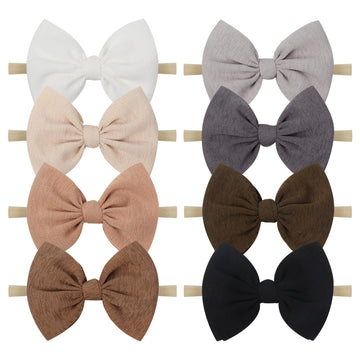 Lanmerry Big Bows Hairbands, 8 Pcs Handmade Baby Girl Headbands With Bows, Stretchy Nylon Newborn Toddler Hairbands, Tan