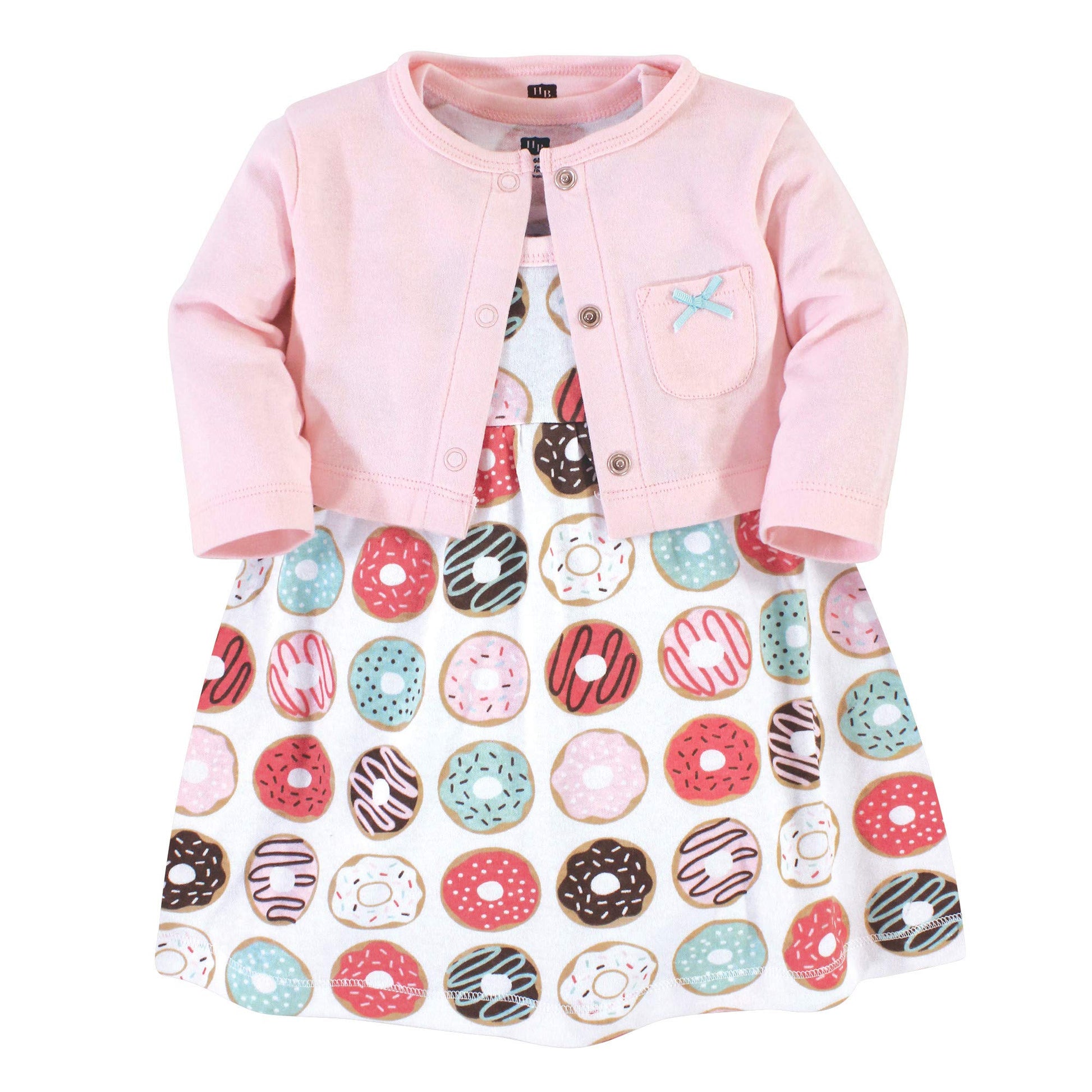 Hudson Baby Girls' Cotton Dress And Cardigan Set, Donuts, 3-6 Months
